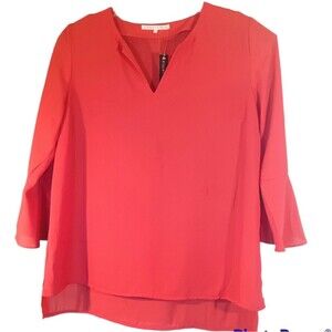 Plus Sz Sheer Coral Pink Bell Sleeve Hi Lo Top NWT Sz L